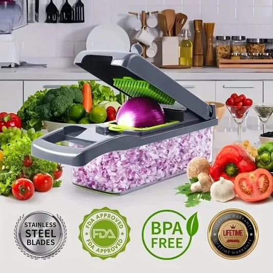 14-in-1 Multifunctional Vegetable Chopper & Slicer – With Interchangeable Blades